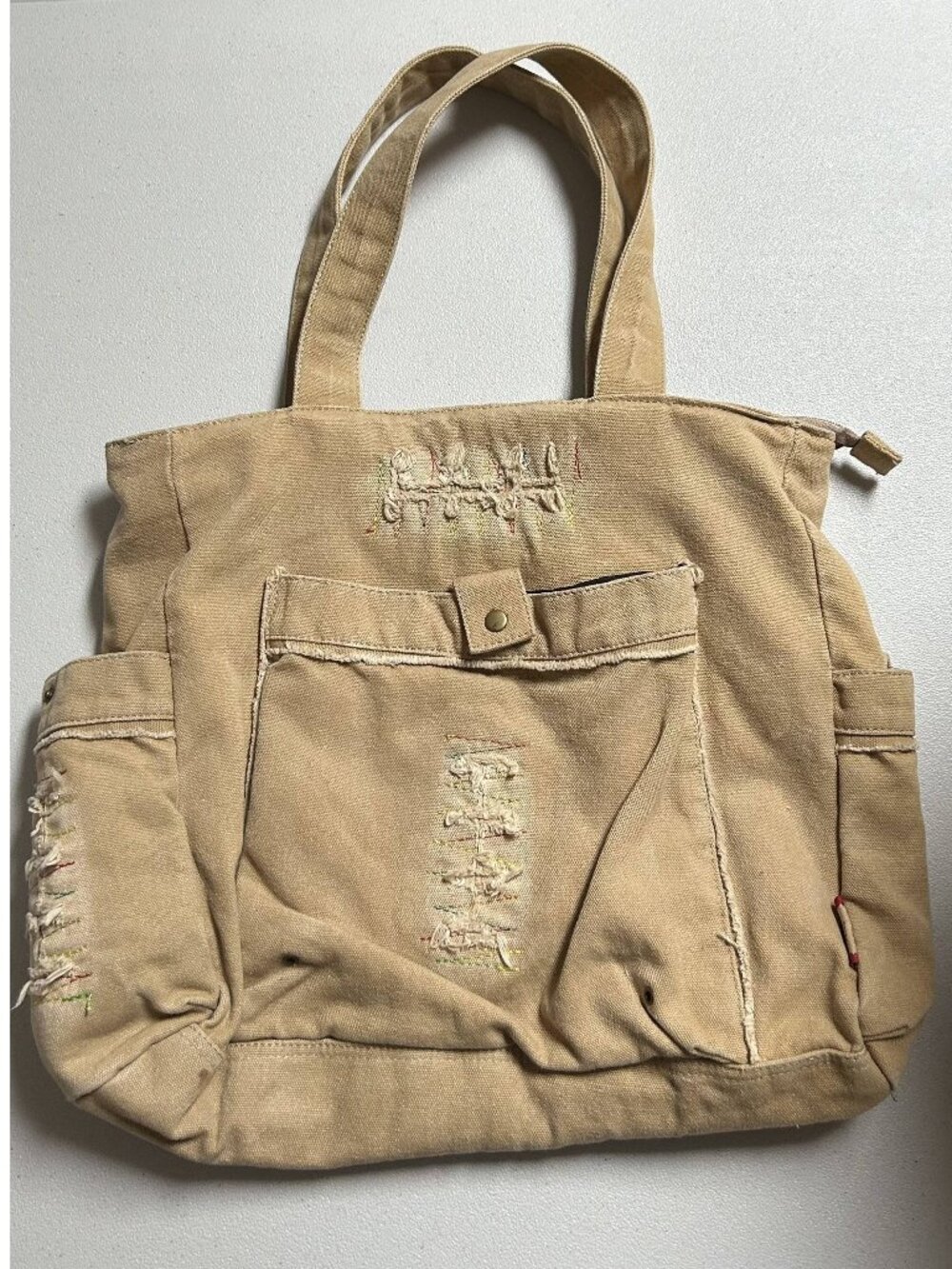 Vintage beige canvas tote shoulder bag